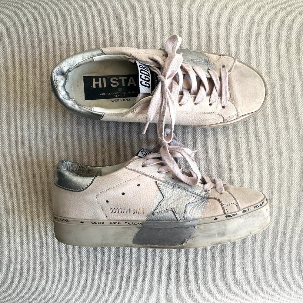 Golden Goose Hi Star Pink Silver Leather Sneakers